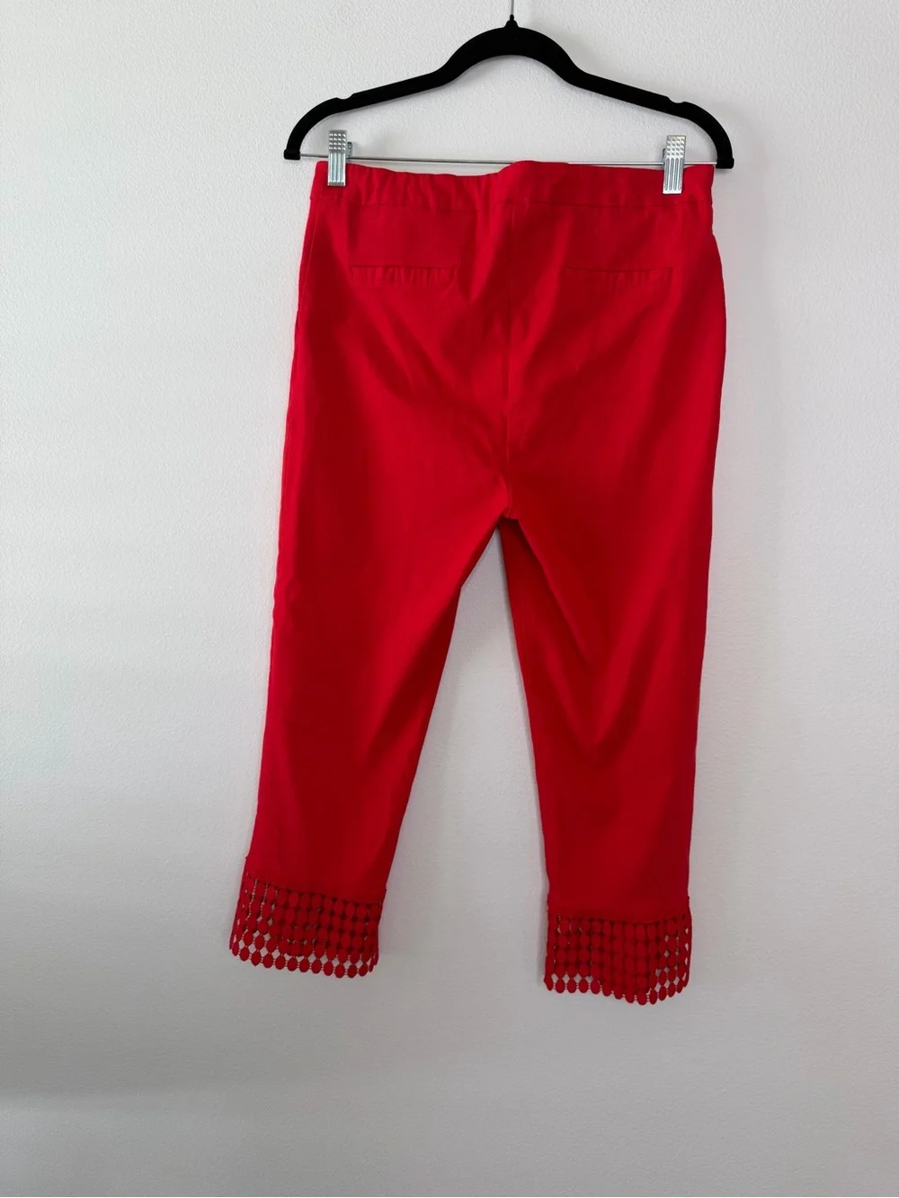 Zac & Rachel Red Crochet Hem Capri‎ Pants 12 Coastal Chic Resort Career Casual